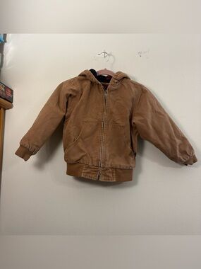 Real Ranch coat work jacket hooded brown denim boys S black lining durable
